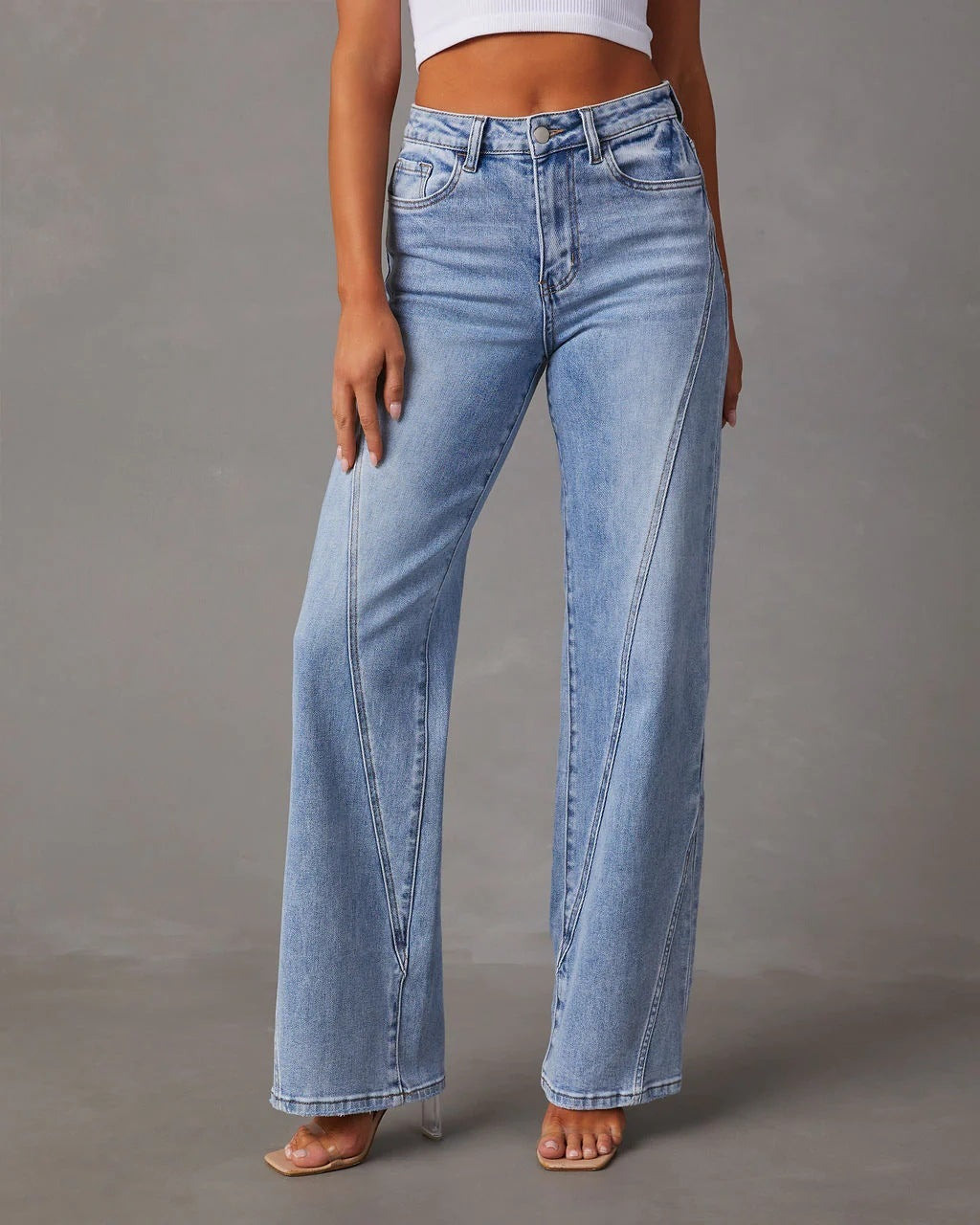 Lena - Patchwork Women's Wide Leg Jeans