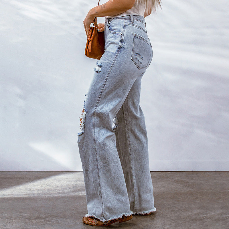 Jelani - Ripped Hollow-out Wide-leg