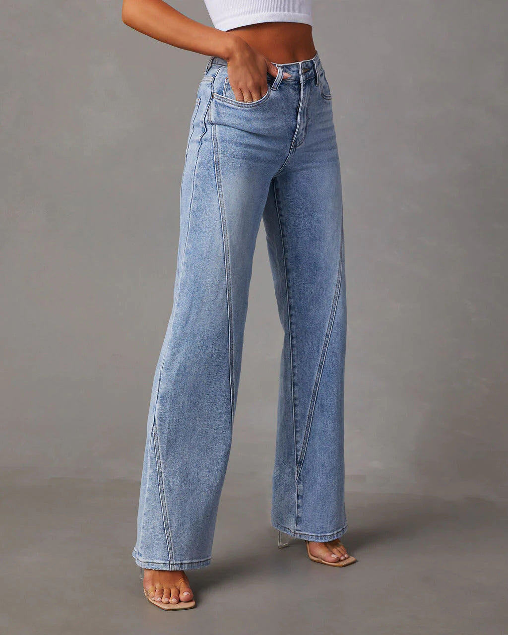 Lena - Patchwork Women's Wide Leg Jeans