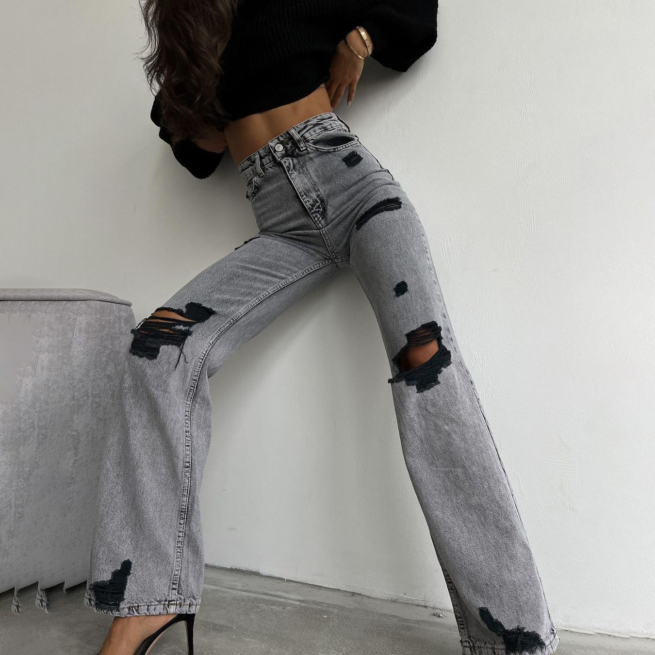 Amelia - High Waist Distressed Straight-Leg Jeans