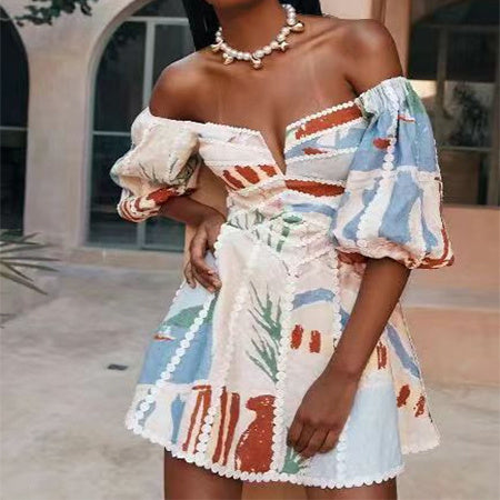 Delilah - Flower Print Lace Sling Dress