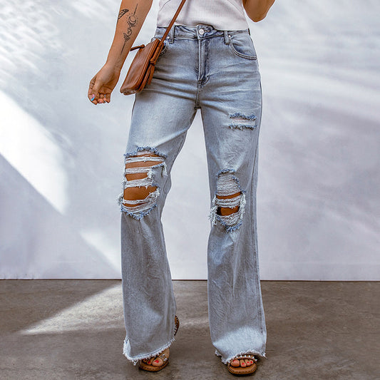 Jelani - Ripped Hollow-out Wide-leg