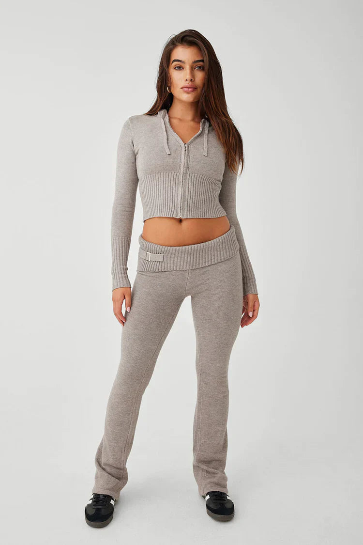 Islah - Knit Hoodie, Low Rise Pants Set