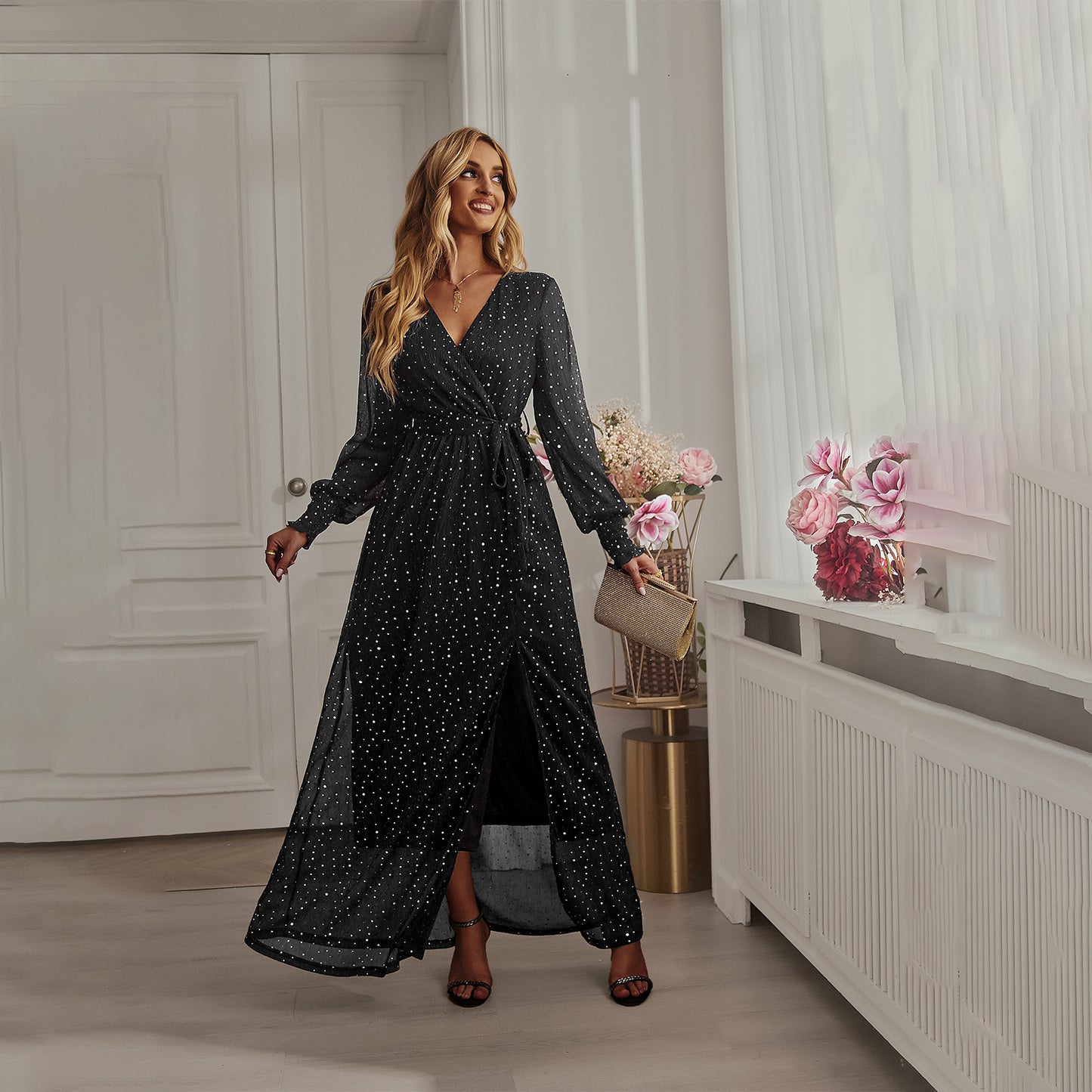 Nicolette - Split Sexy Sequin Gauze Dress