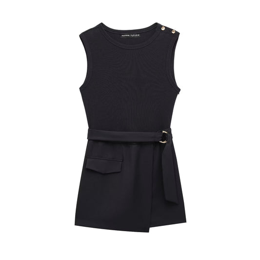 European And American Style Slim Fit With Belt Stitching One-piece Culotte