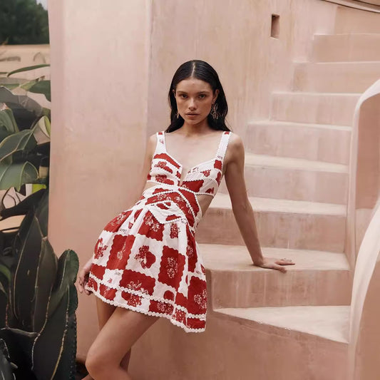 Delilah - Flower Print Lace Sling Dress